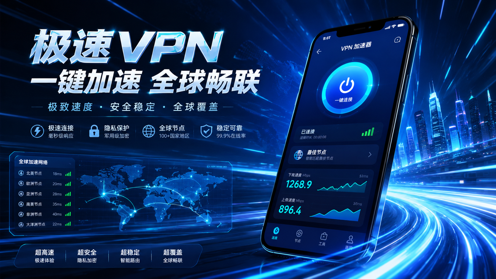 Proton VPN 安全隐私加速器主界面